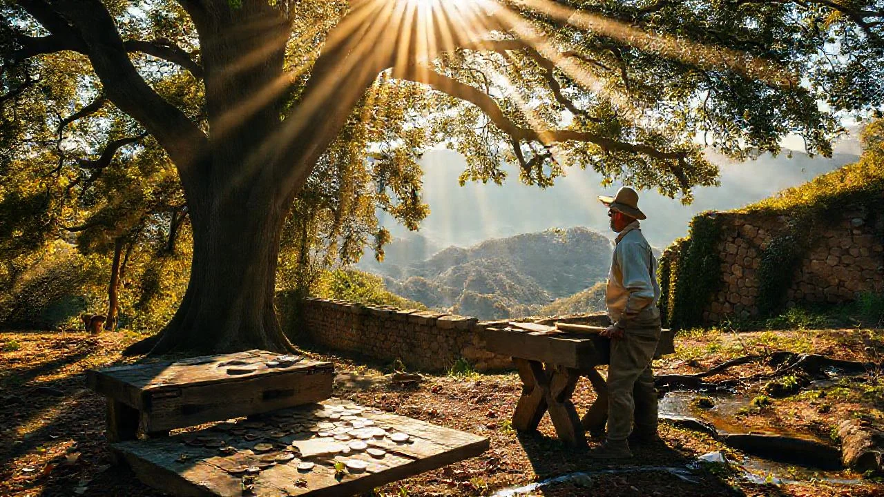 Un hombre observa un paisaje sereno