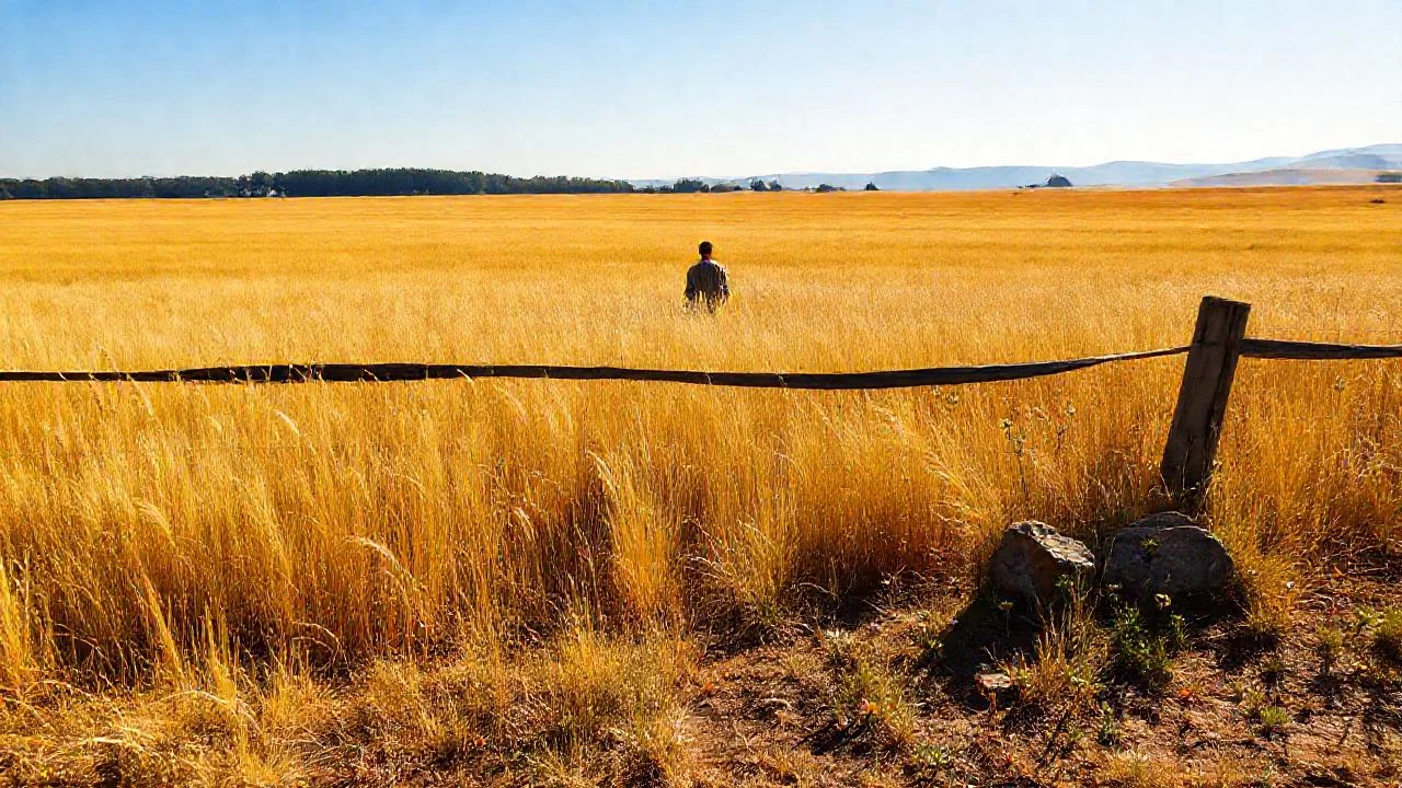 Campo dorado, figura solitaria, paz