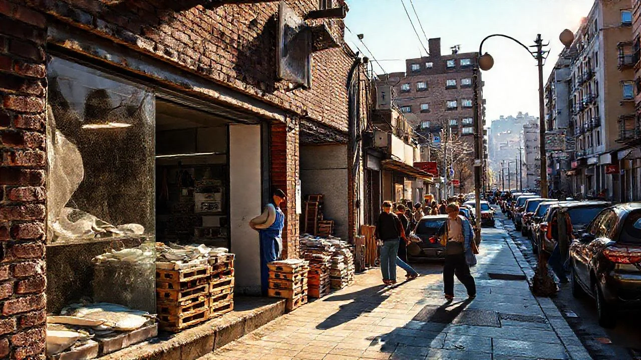 Mercado de pescado bullicioso y urbano