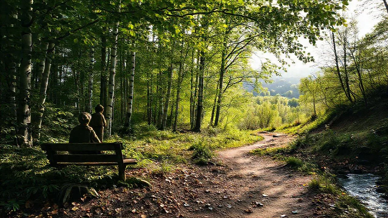Silueta observa un bosque sereno y vasto