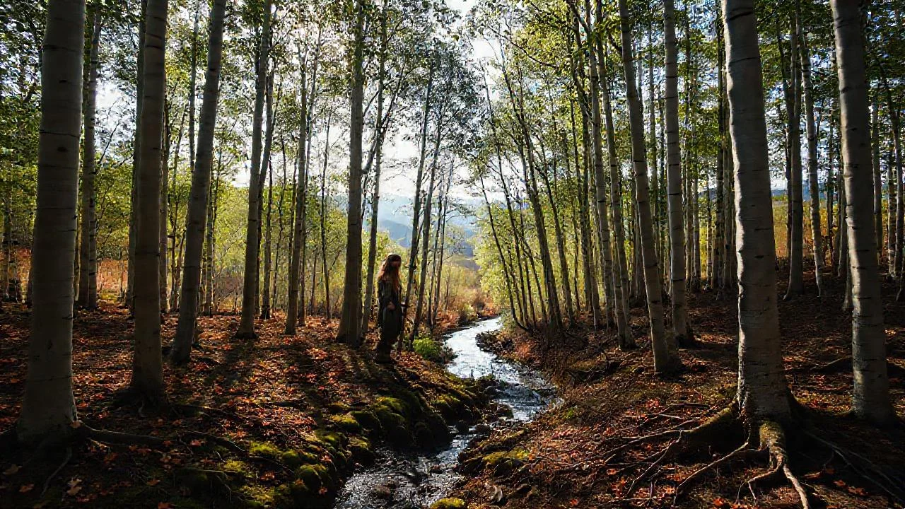 Un solitario caminante en el bosque
