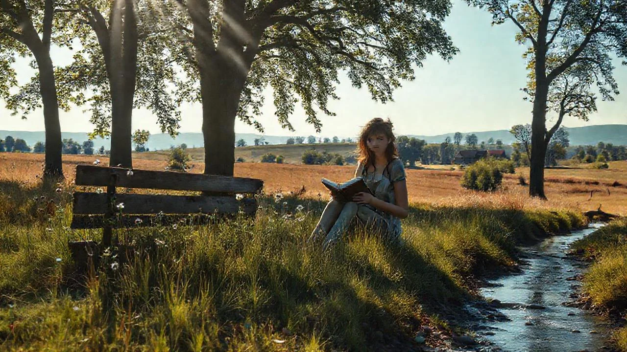 Una mujer lee en la naturaleza tranquila