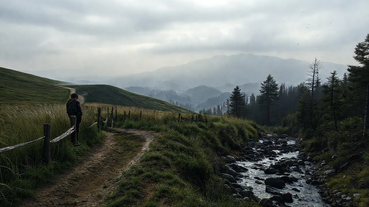 Un solitario caminante en la naturaleza