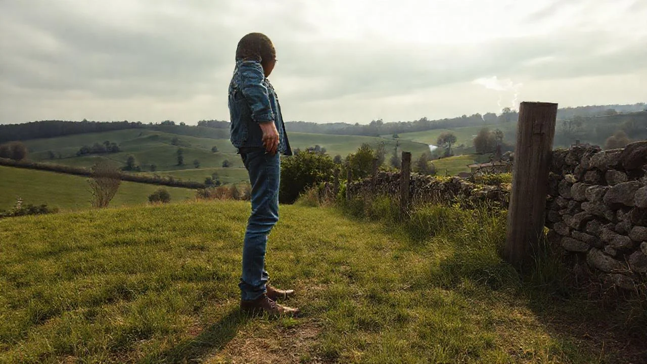 Un solitario figura en paisaje rural