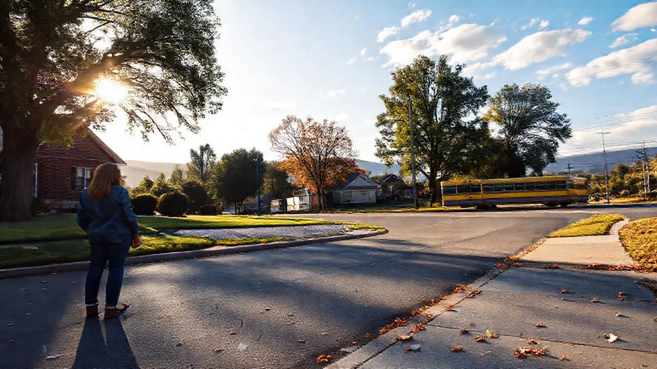 Suburbia tranquila al atardecer
