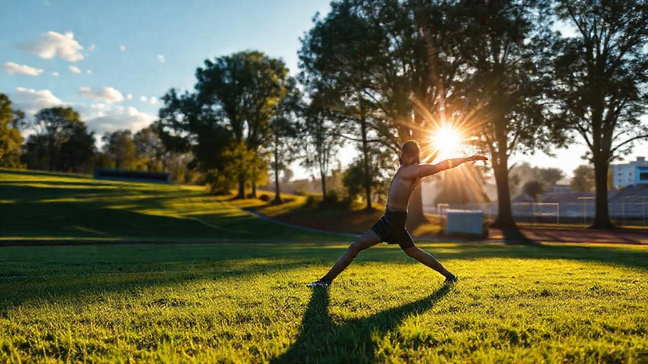 Sol dorado ilumina un atleta flexible