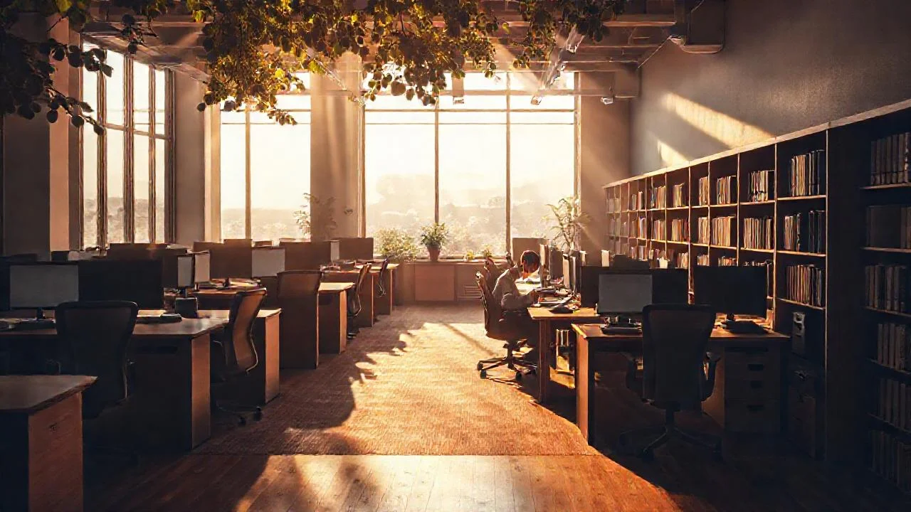 Luz suave ilumina un espacio de trabajo