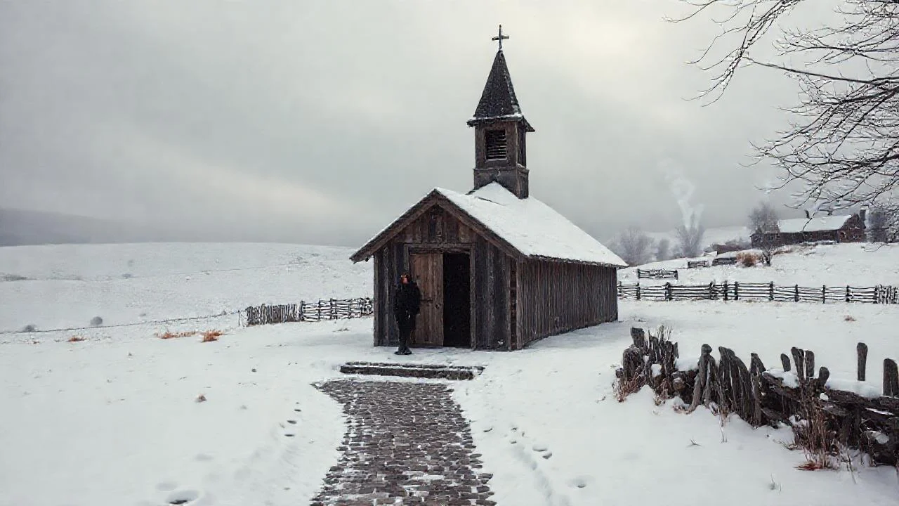 Silencio invernal, hombre solitario y paisaje