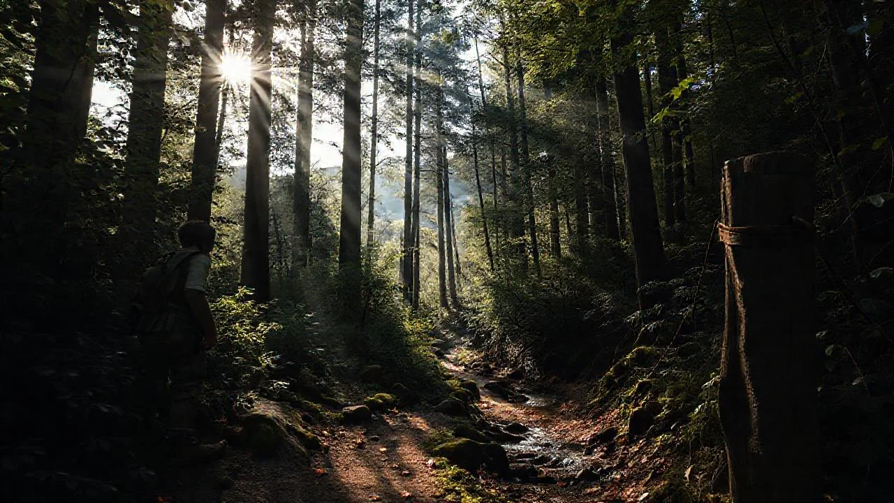 Un solitario explorador observa el bosque