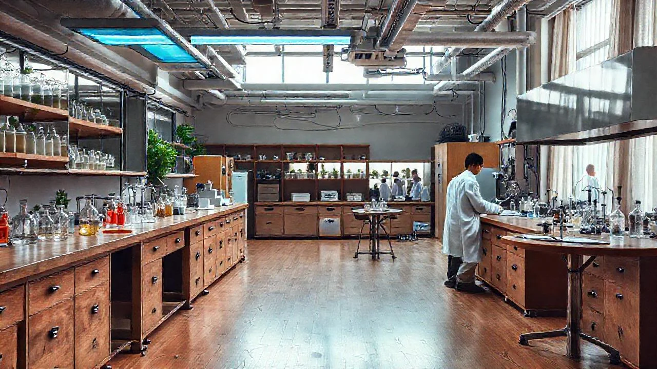 Laboratorio científico, actividad concentrada y detallada