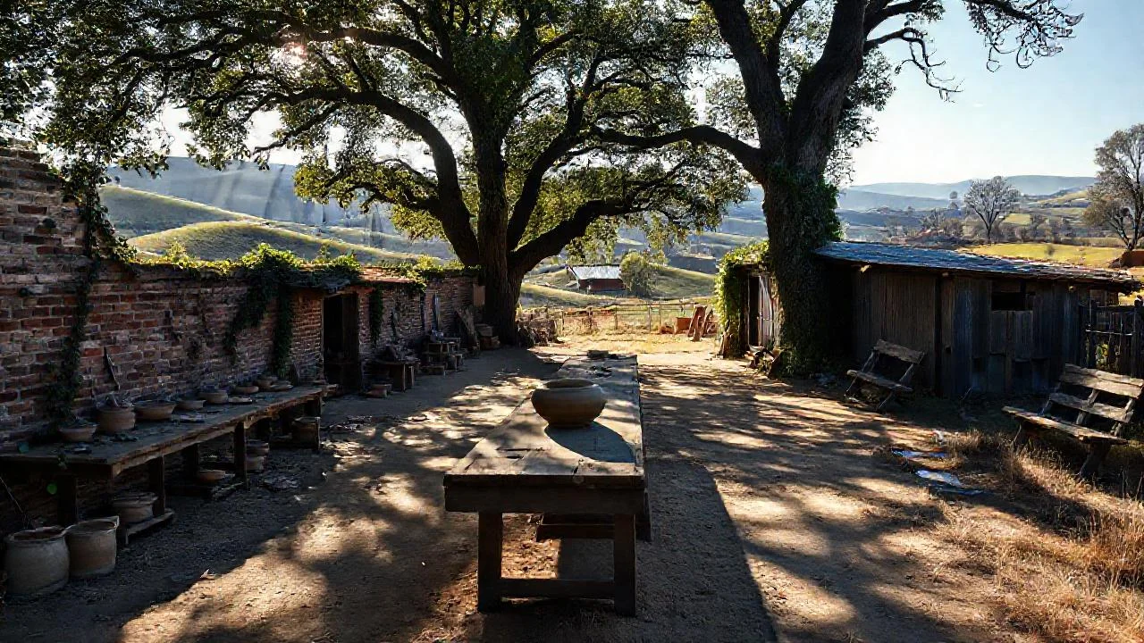 Cerámica artesanal en paisaje rural