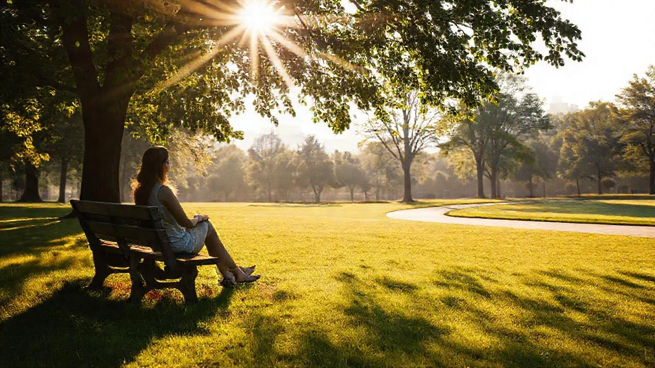 Sol tranquilo ilumina un parque sereno