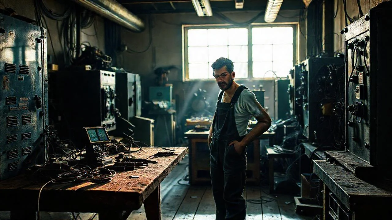 Taller mecánico: trabajo y luz tenue