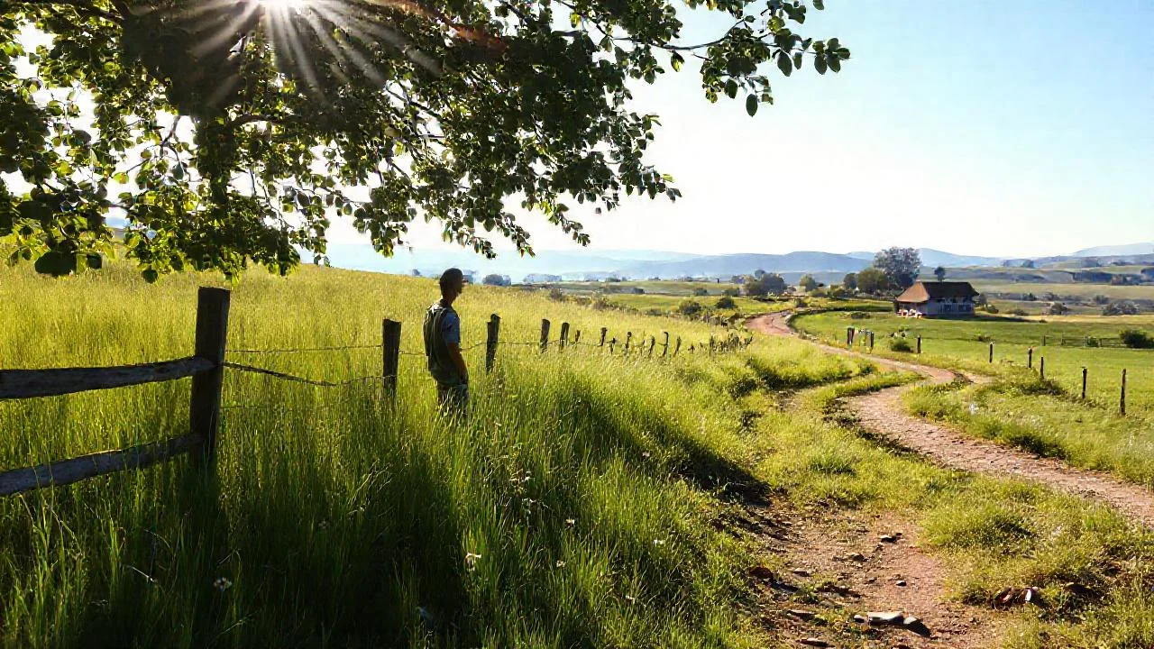 Luz cálida ilumina un paisaje rural