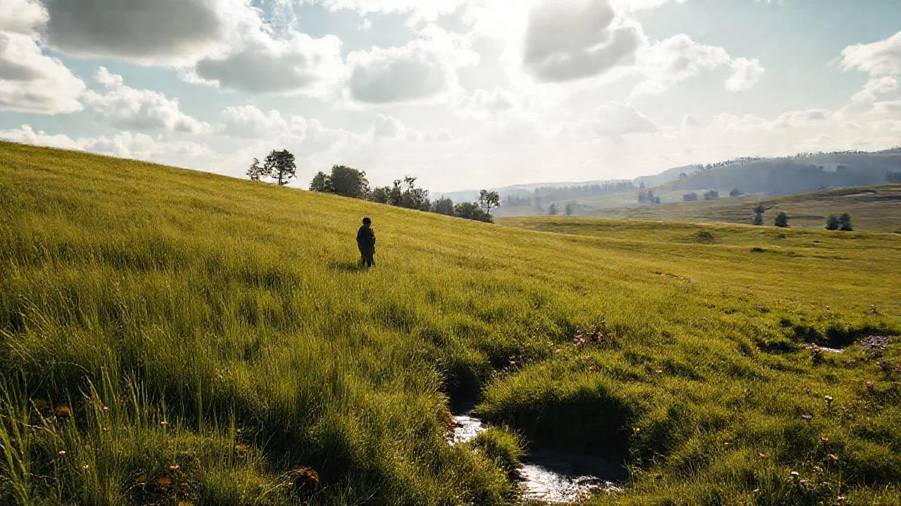Un campesino solitario observa la llanura