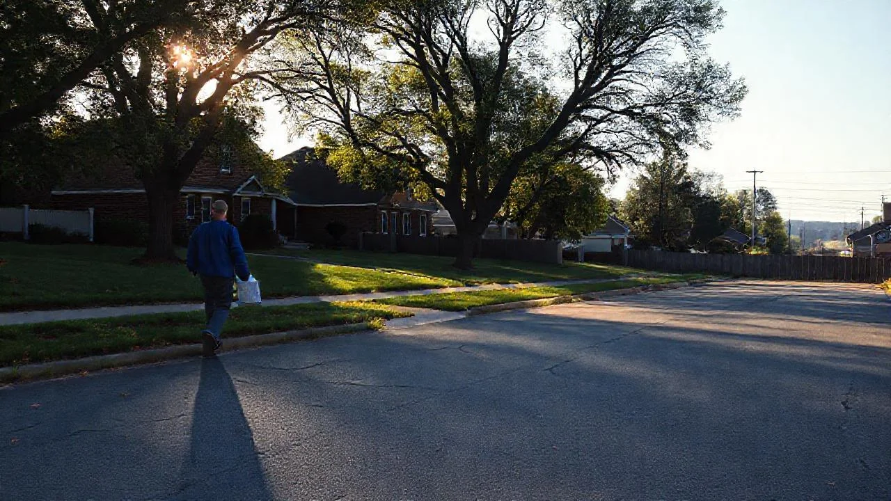 Silueta solitaria en suburbio tranquilo