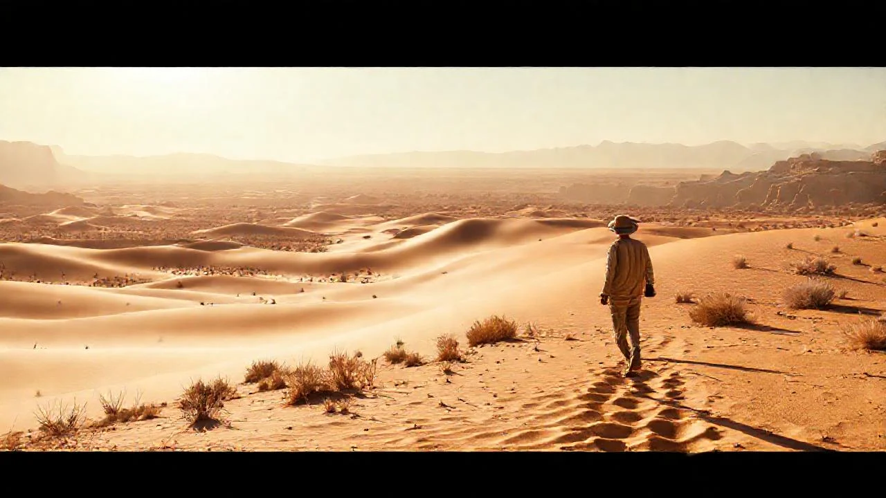 Dunas doradas, sol y un viajero solitario