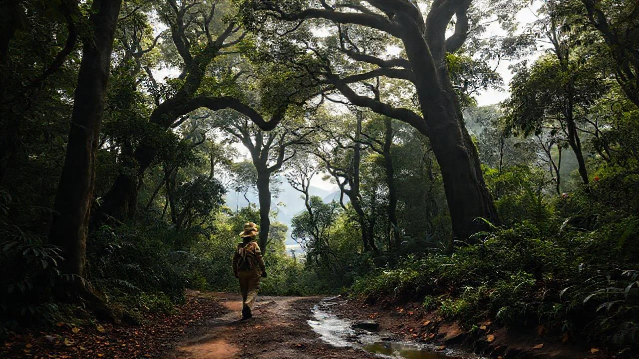 Un caminante explora un bosque exuberante