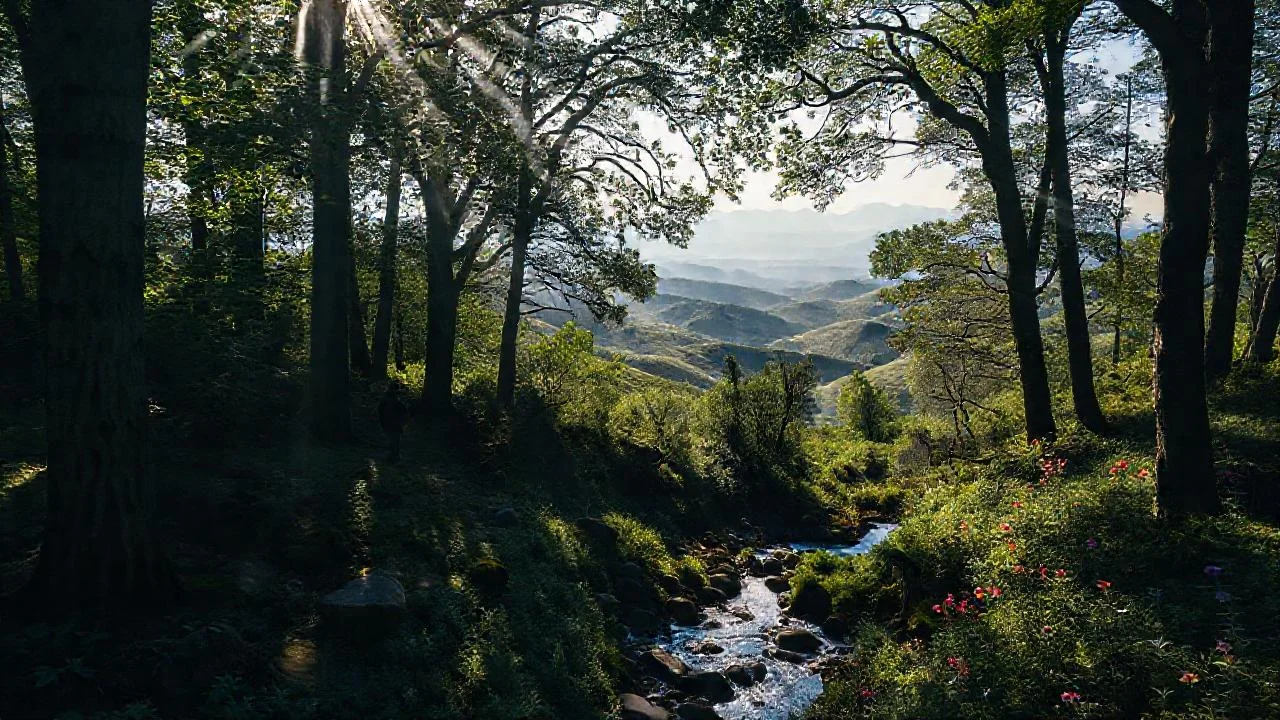 Bosque vasto, tranquilo y misterioso