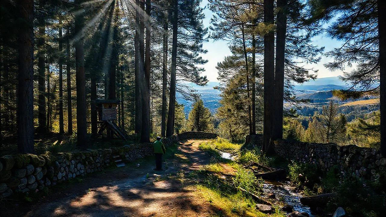 Bosque tranquilo, luz y misterio