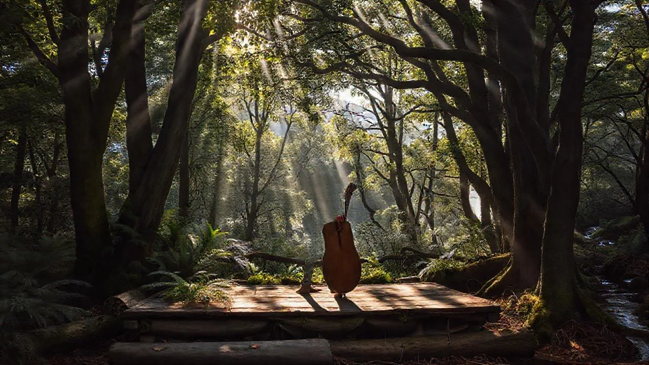 Bosque silencioso, músico en el escenario