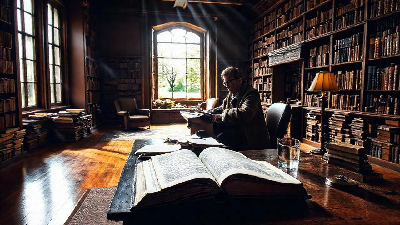 Una biblioteca antigua ilumina un lector