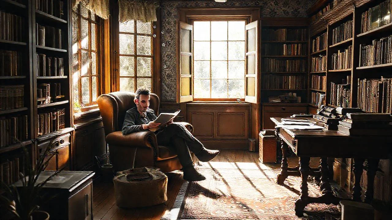 Un hombre lee en un estudio antiguo