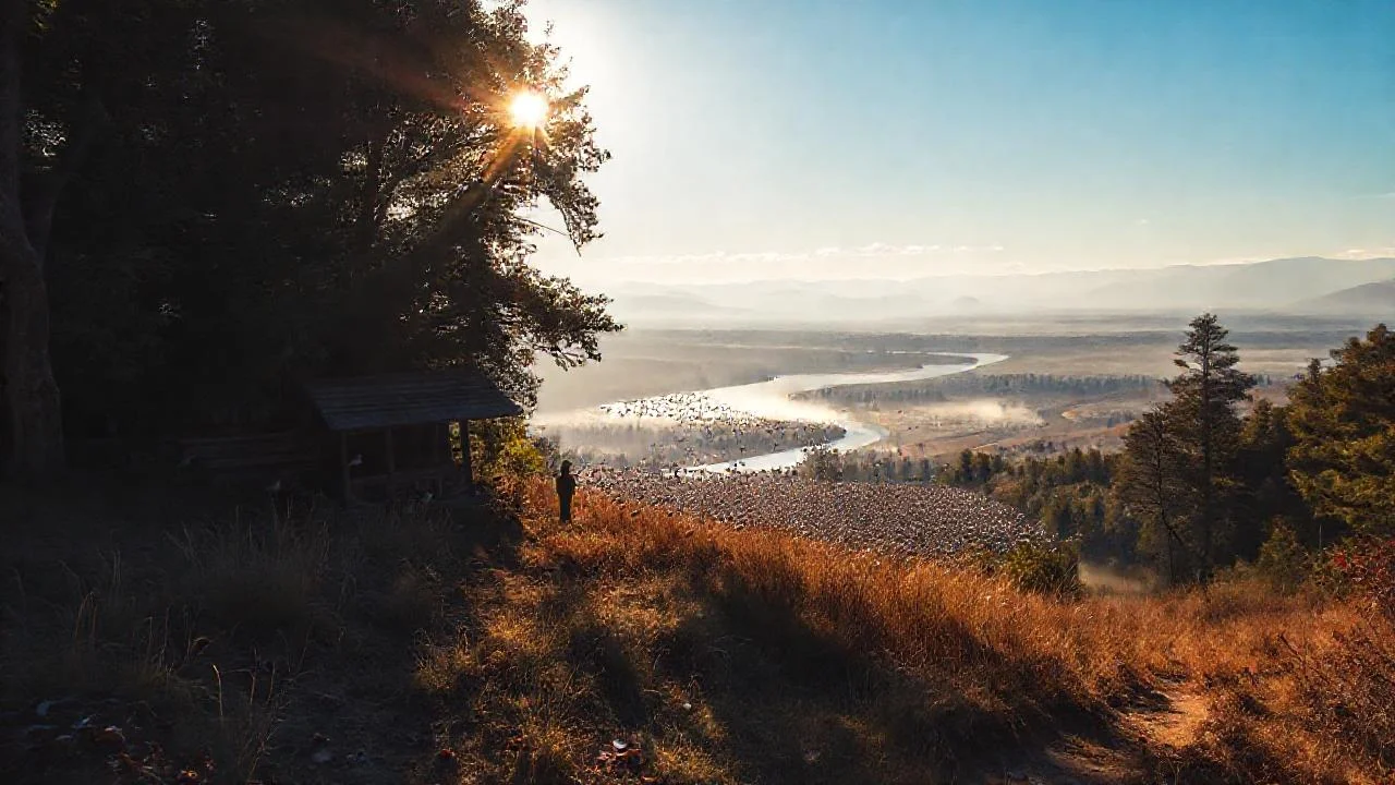 Un paisaje sereno y distante brilla