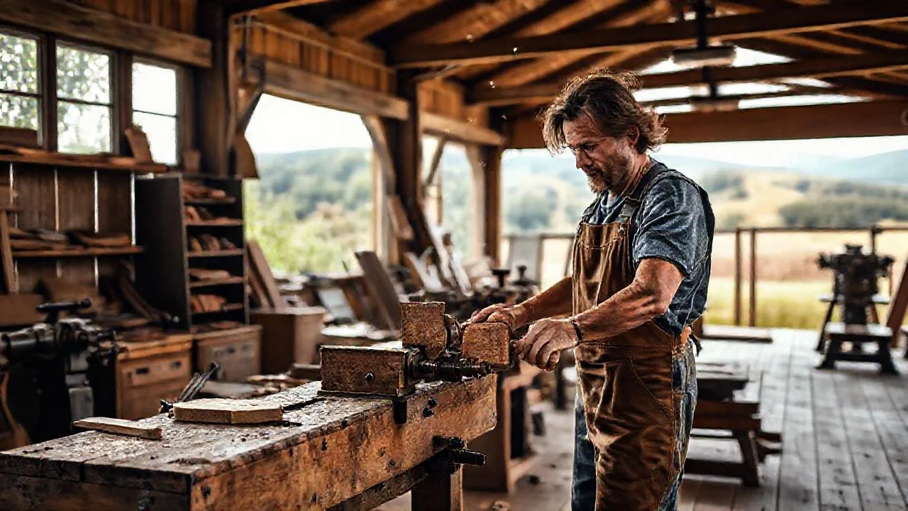 Un artesano trabaja diligentemente en madera