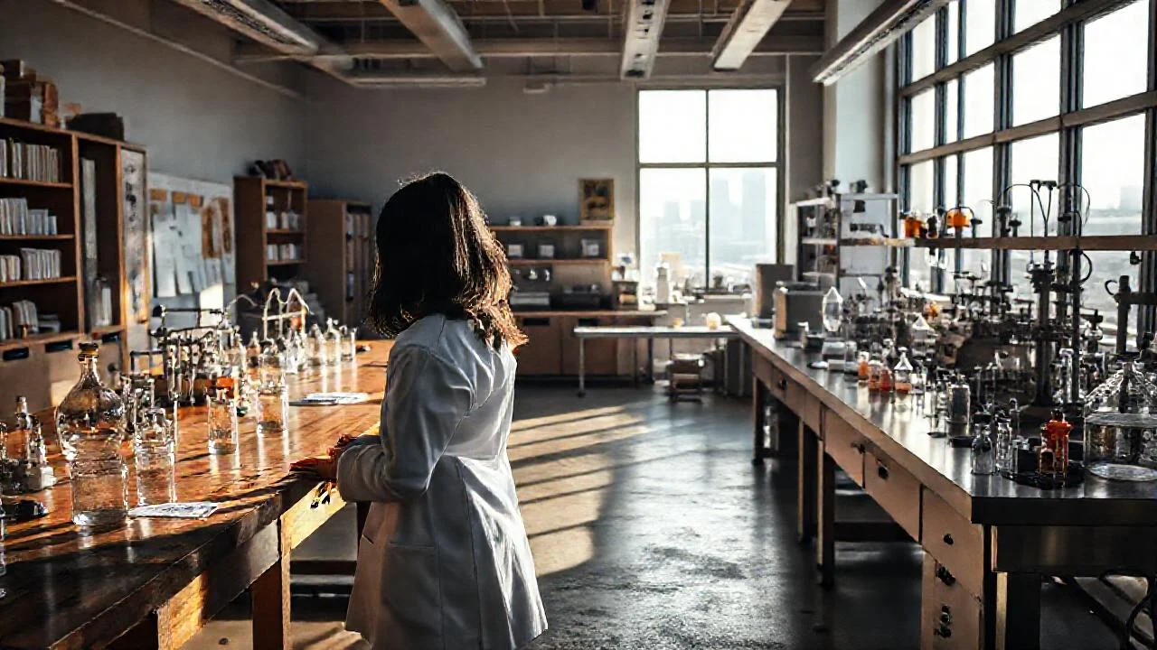 Laboratorio científico, orden y luz tenue