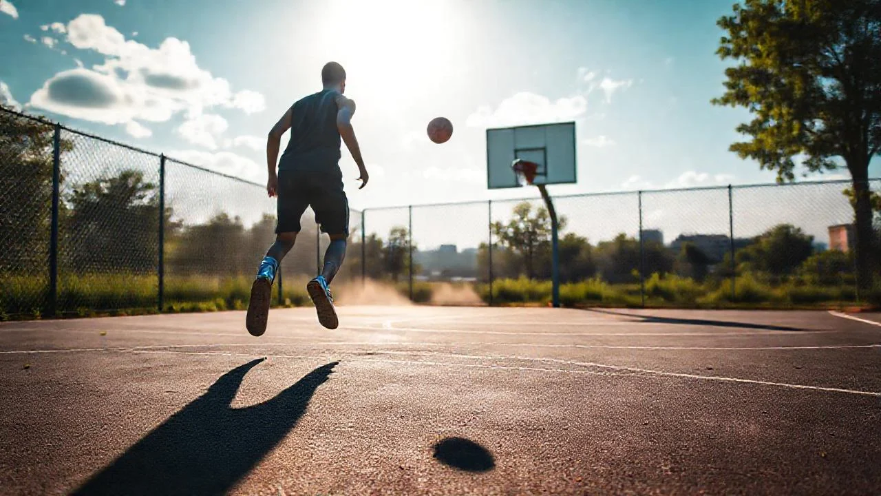 Básquetbol en luz solar vibrante