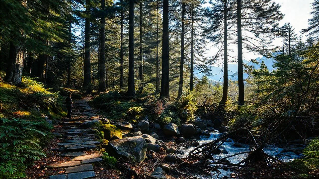 Bosque antiguo, luz, quietud y profundidad