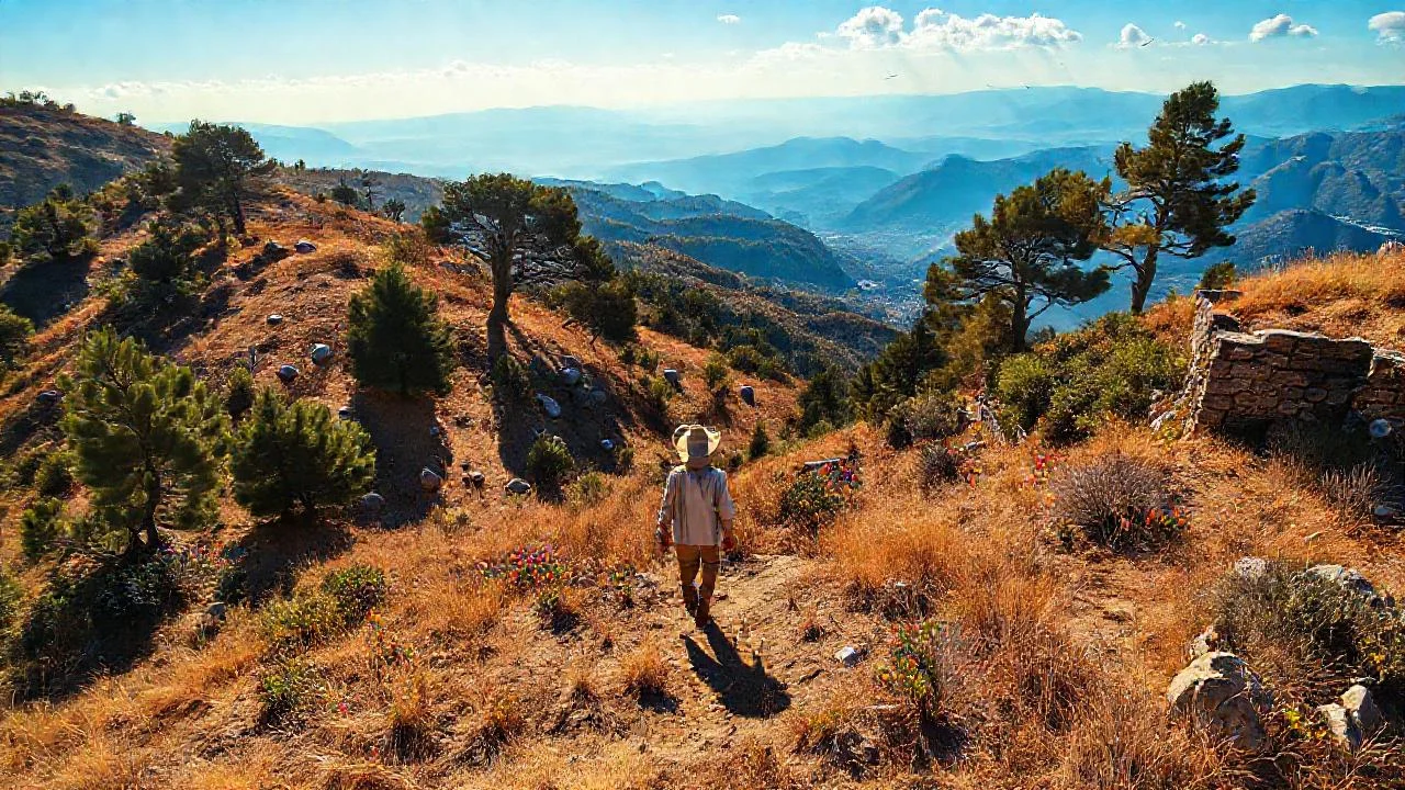 Un solitario caminante en paisaje vasto