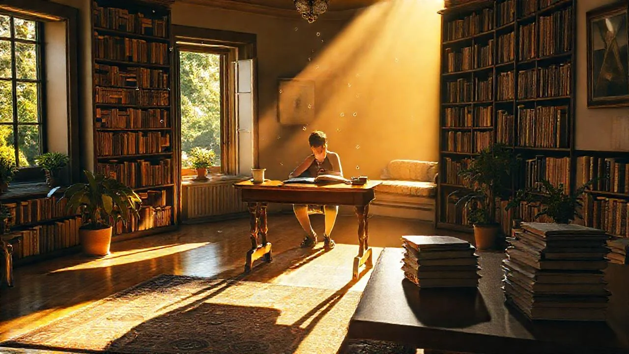 Un estudiante contempla el conocimiento sereno