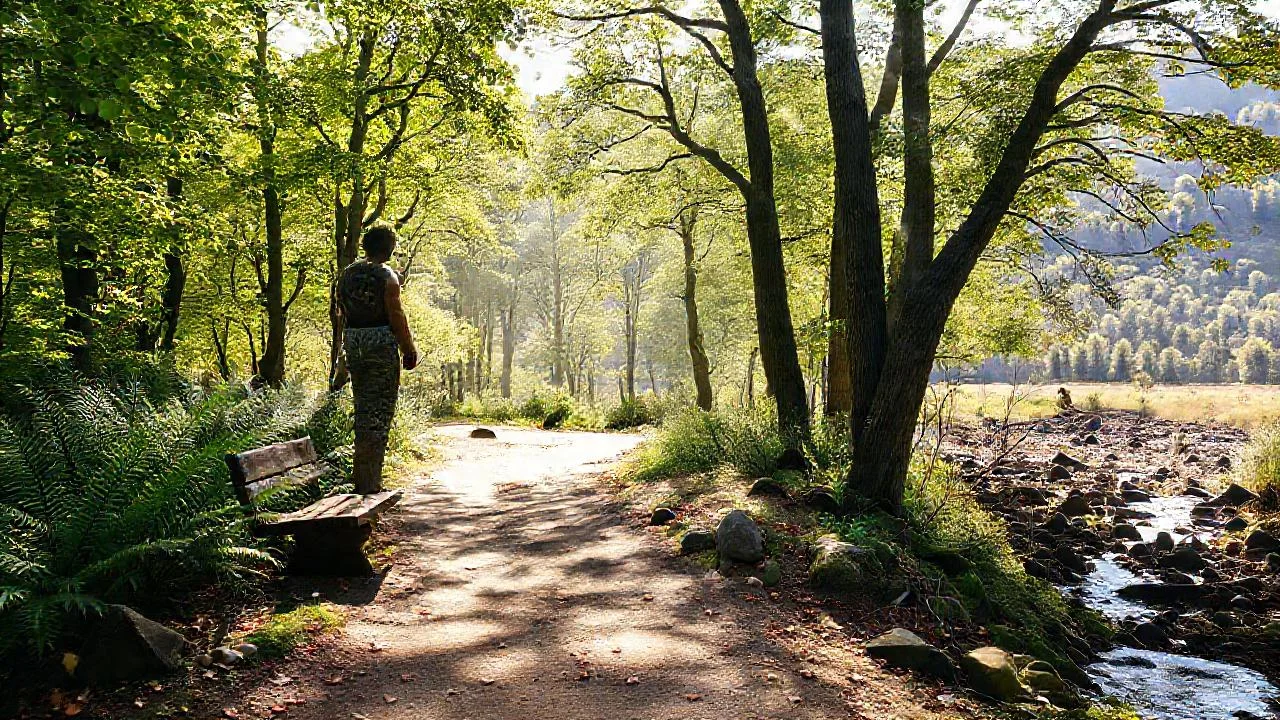 Un ser observa un bosque sereno