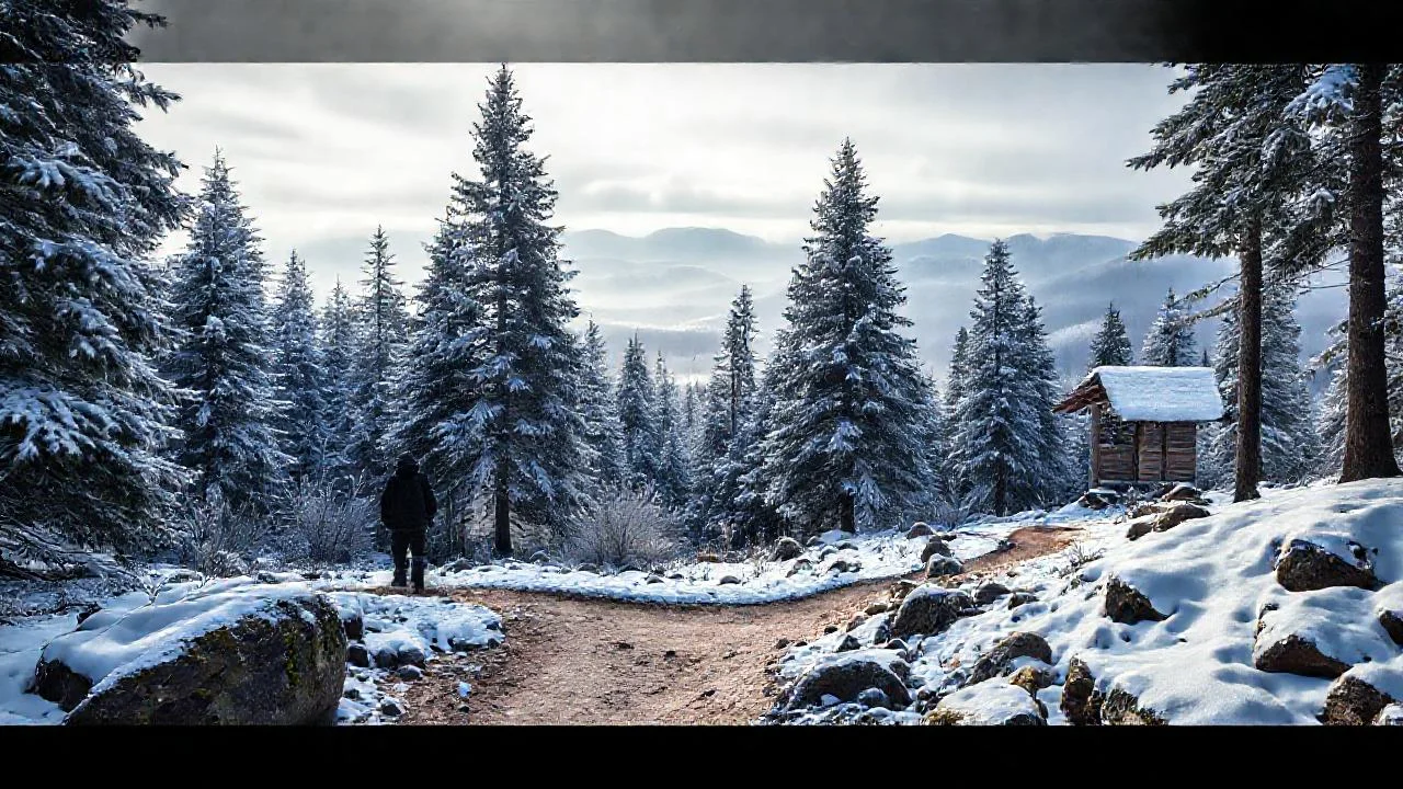 Bosque nevado, frío y silencioso