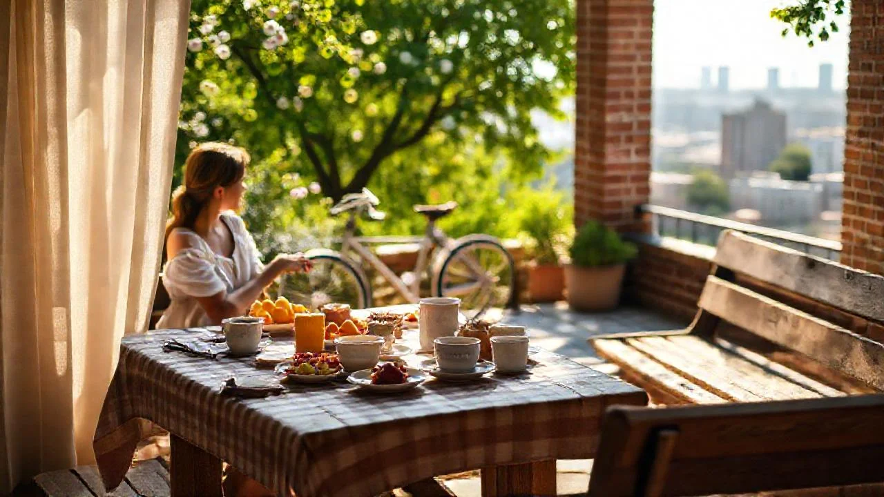 Un desayuno tranquilo en patio soleado