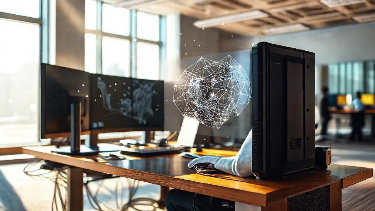 Un espacio de trabajo tecnológico, iluminado y complejo