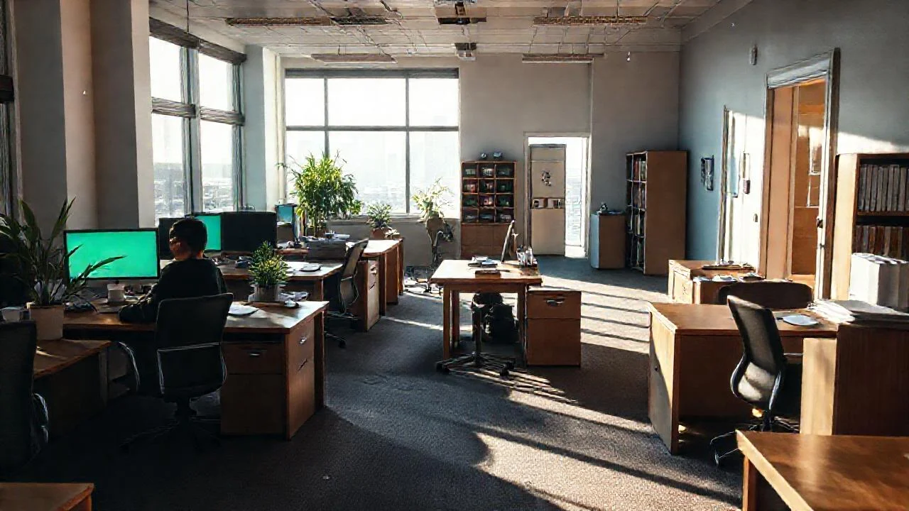 Oficina tranquila y luminosa, en pleno trabajo