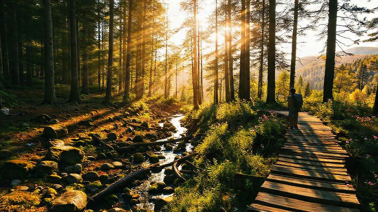 Bosque imponente, luz y sol
