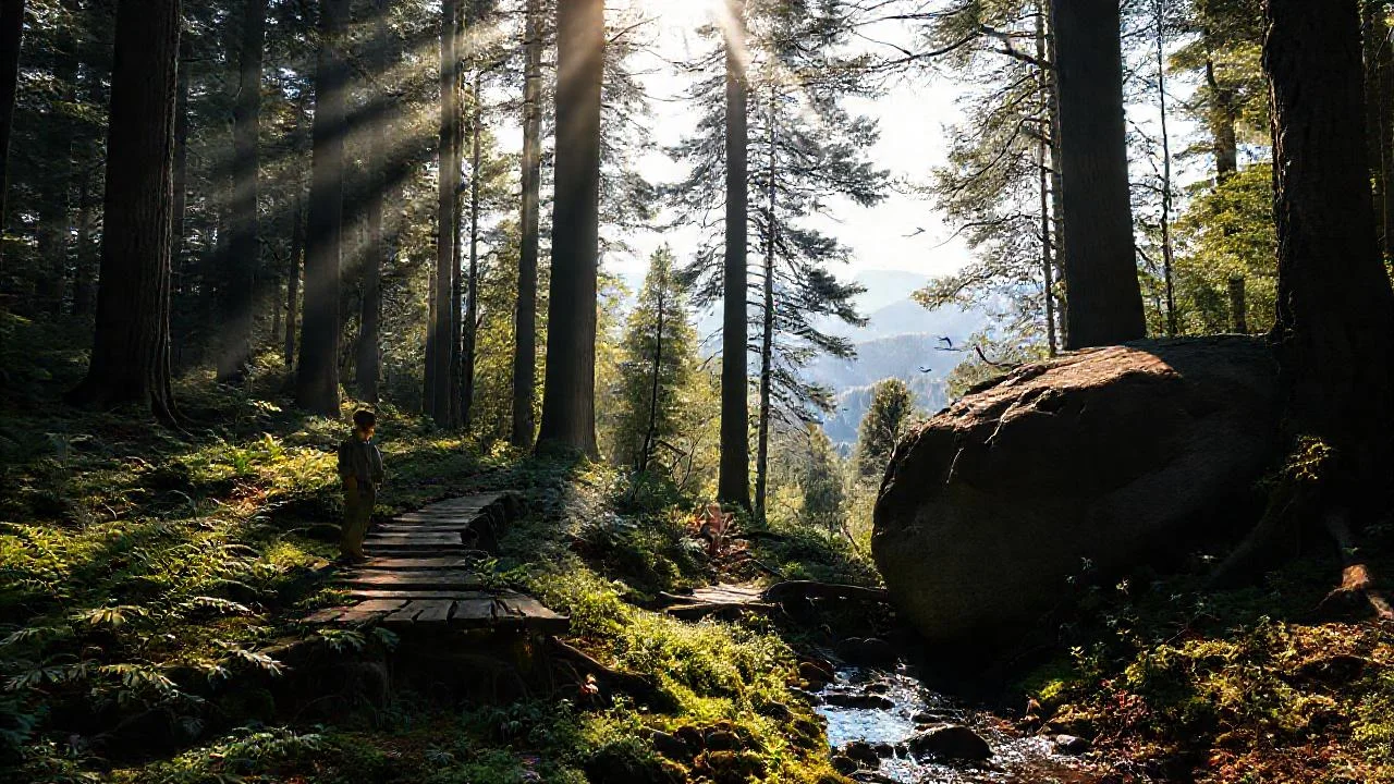 Bosque silvestre, luz y calma