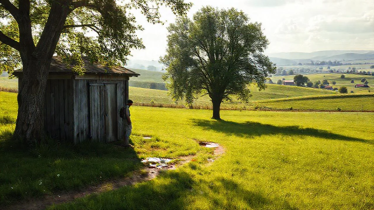 Un solitario figura contempla un paisaje sereno