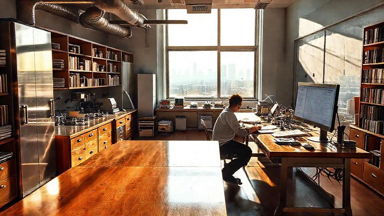 Un científico estudia diligentemente en laboratorio