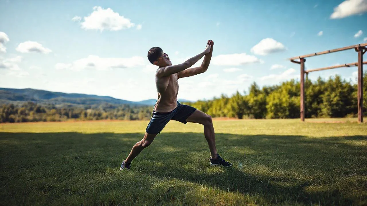Un joven atleta se estira al aire
