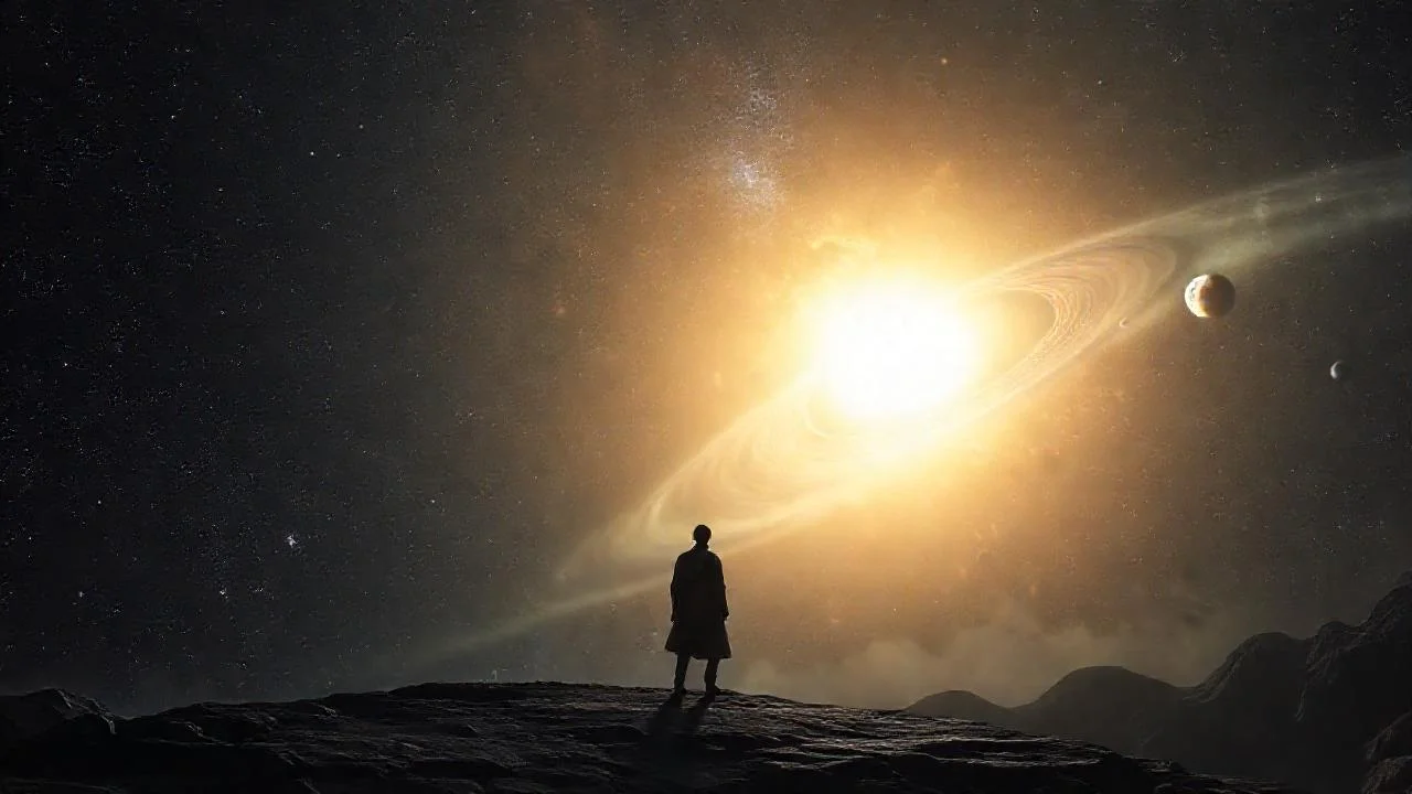 Un solitario observador contempla un cosmos vasto