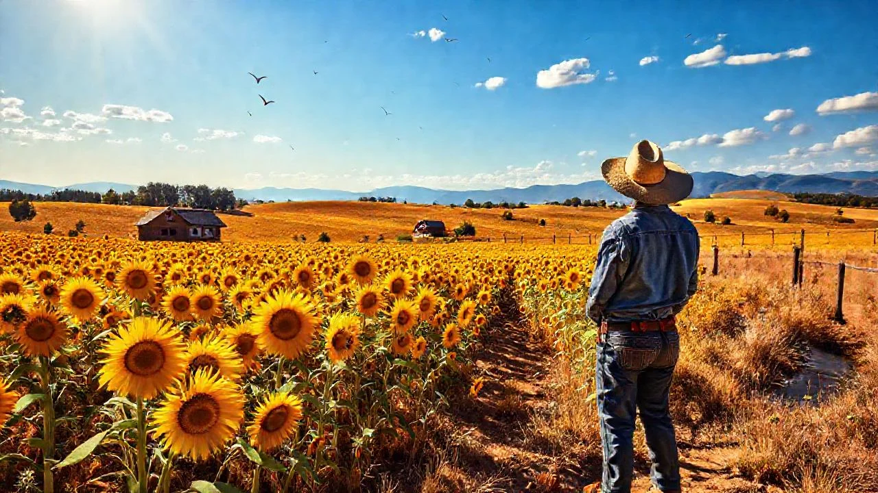 Un campo de girasoles observa la paz