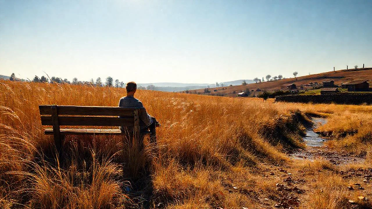 Un solitario observa un campo sereno