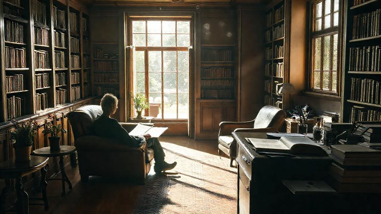 Un estudio tranquilo, iluminado y pensativo