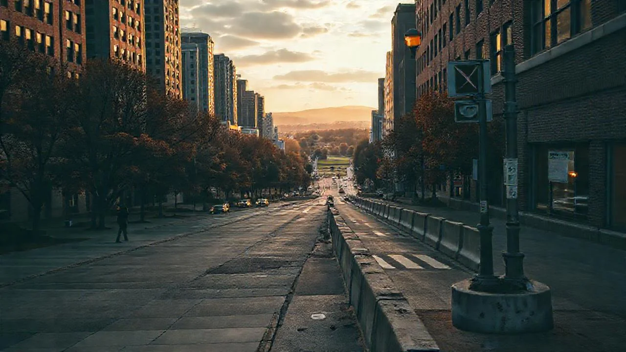Ciudad crepuscular, silenciosa y extensa