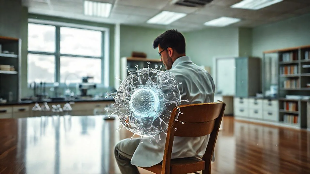 Un investigador estudia meticulosamente un modelo celular